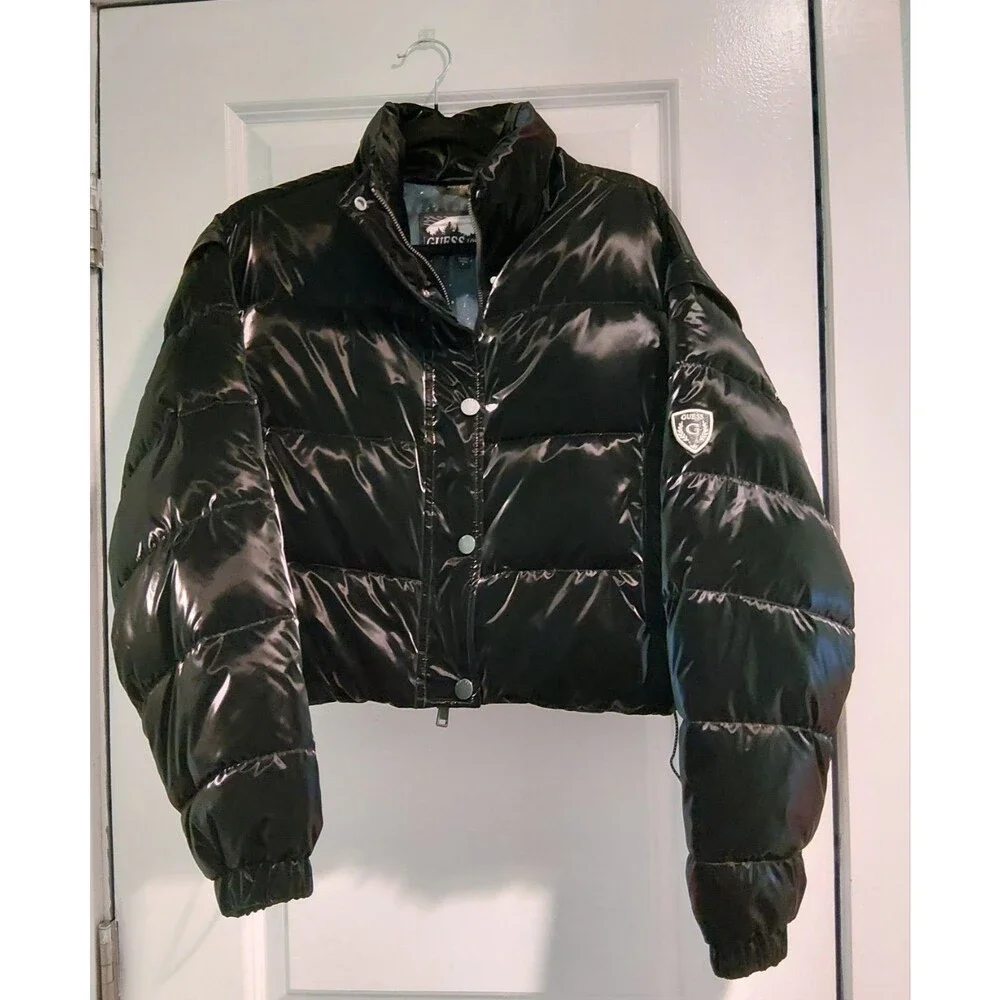 Guess Los Angeles High-Shine Gloss Puffer Convertible To Vest Jacket- Size Small
